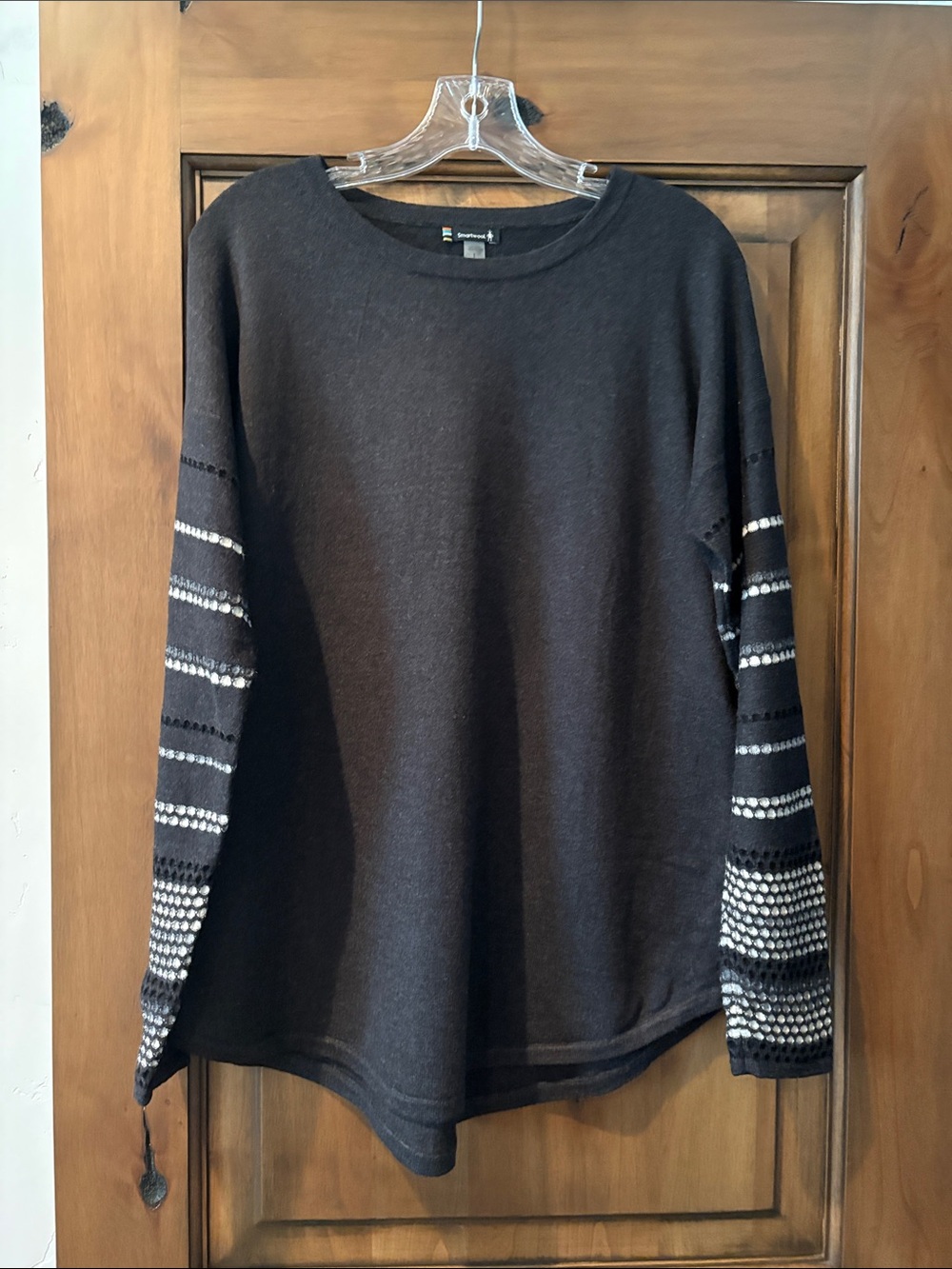 Smartwool Black Crewneck Sweater with White Patterned Sleeves